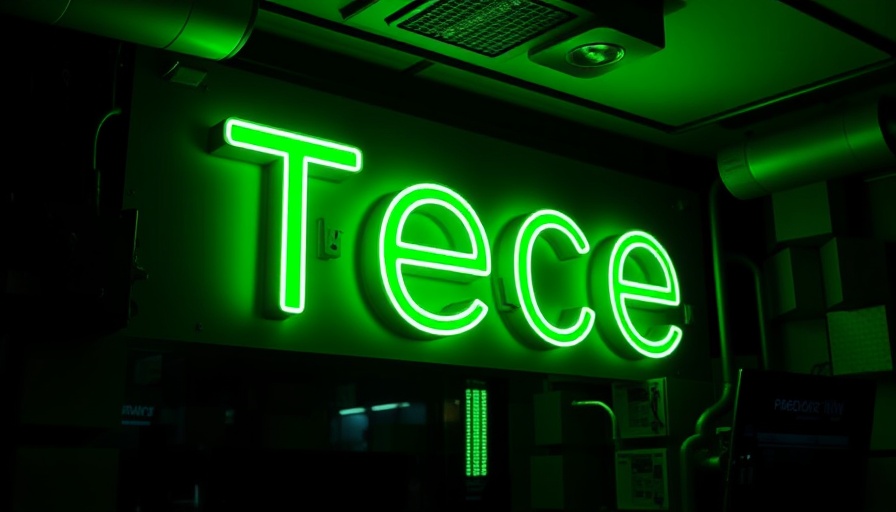 Glowing green neon sign in tech-inspired setting, related to AI for startups.