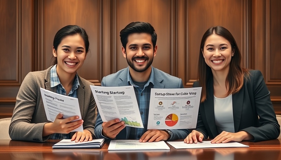 Business professionals at startup event showcasing materials related to business startup funding.