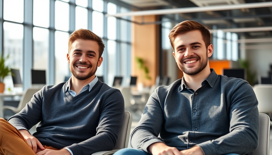 Relaxed young men in bright office, illustrating AI in influencer marketing.