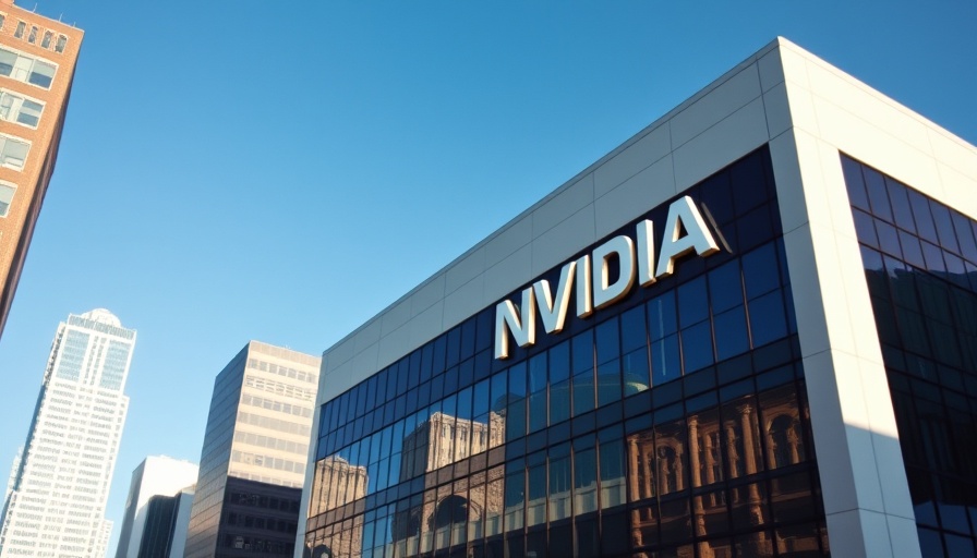 Nvidia logo on modern building under blue sky, daylight.