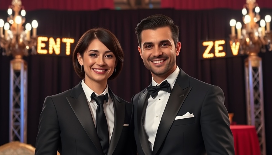 Elegant couple smiling at event, formal wear, Ryan Reynolds involvement in Justin Baldoni lawsuit backdrop.
