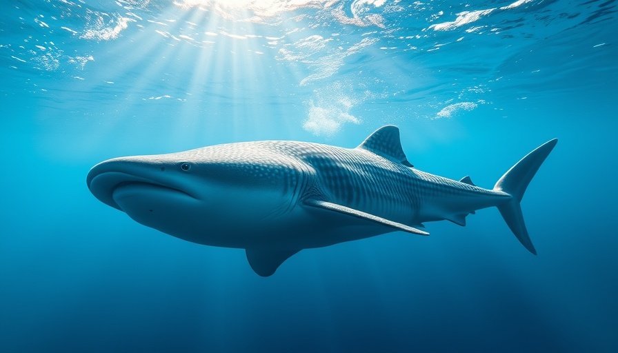 Massive whale shark swimming in ocean, sustainable blue economy.