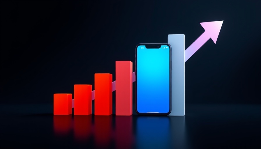 Financial growth represented by 3D bar chart on smartphone.