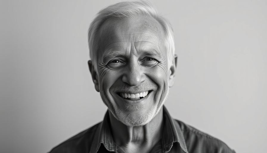 Black and white portrait of an older man smiling.