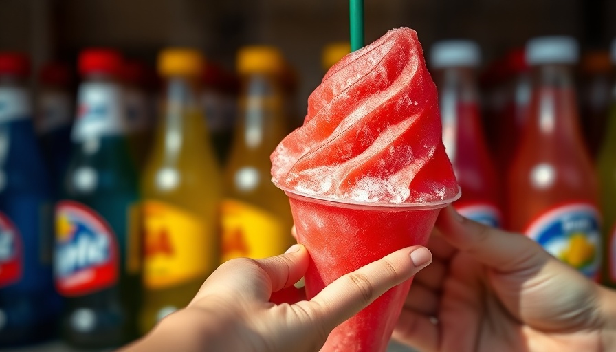 Person hands vibrant red snow cone to a child, highlighting spring discounts and freebies.