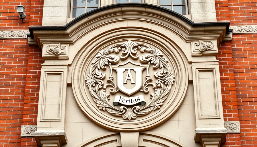 Architectural detail of prestigious Ivy League university emblem.