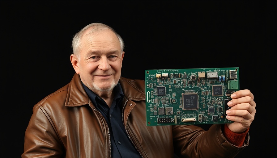 Elderly man presenting circuit board, Nvidia US supply chain investment.