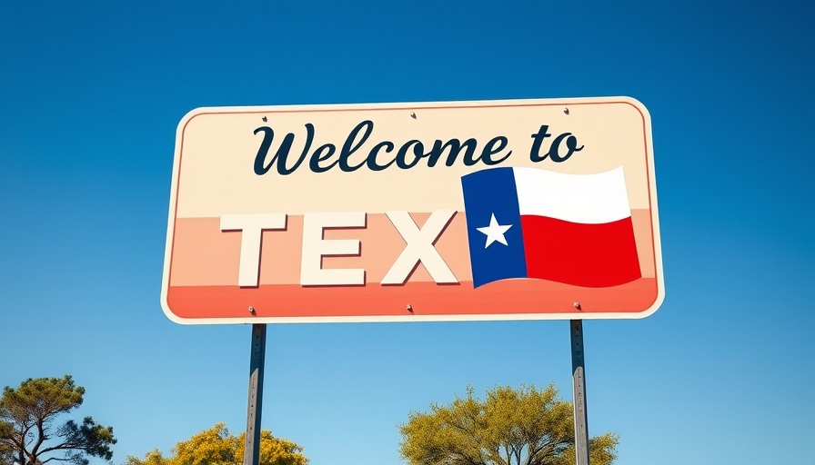 Welcome to Texas sign with flag, symbolizing Texas real estate market.