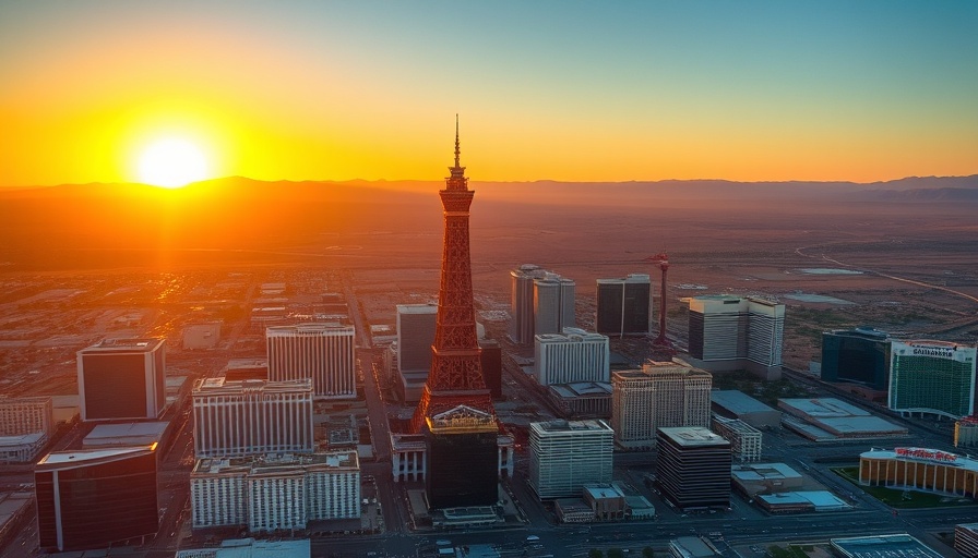 Aerial view of Las Vegas skyline at sunset, living in Las Vegas.