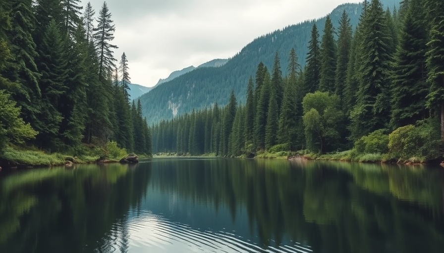 Serene forest landscape in Bothell WA, tranquil lake reflection.
