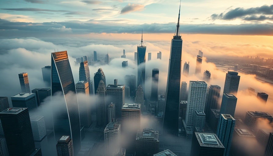 Breathtaking aerial view of Houston TX skyline with sunrise mist.