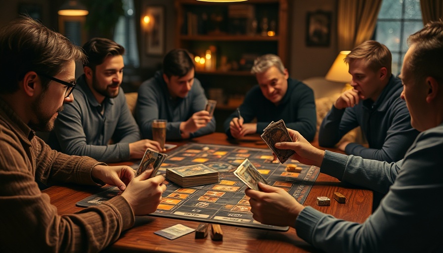 Board game night scene at home with snacks and cards on a table.