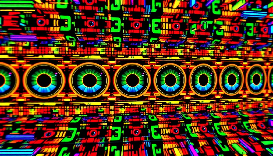 Futuristic digital pattern of eyes representing stalkerware apps.