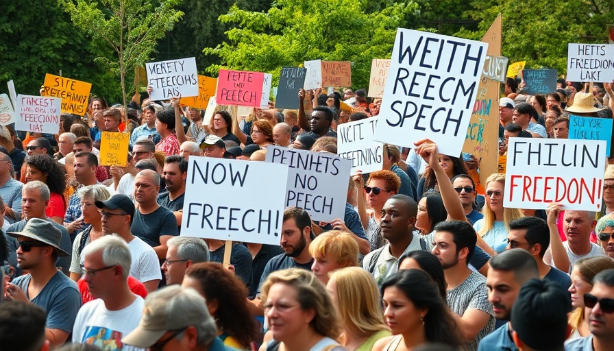 Protesters advocating free speech and education in a rally.