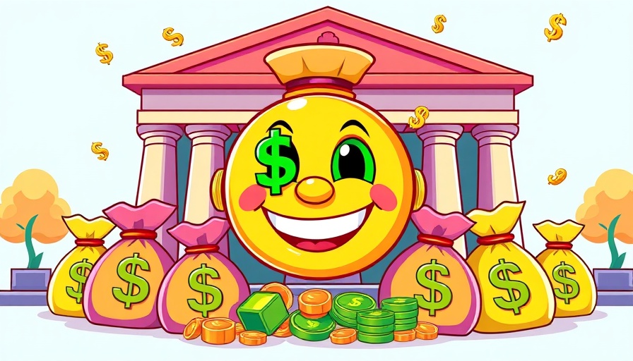 CoreWeave IPO vibrant cartoon financial illustration, money symbols, bank facade.
