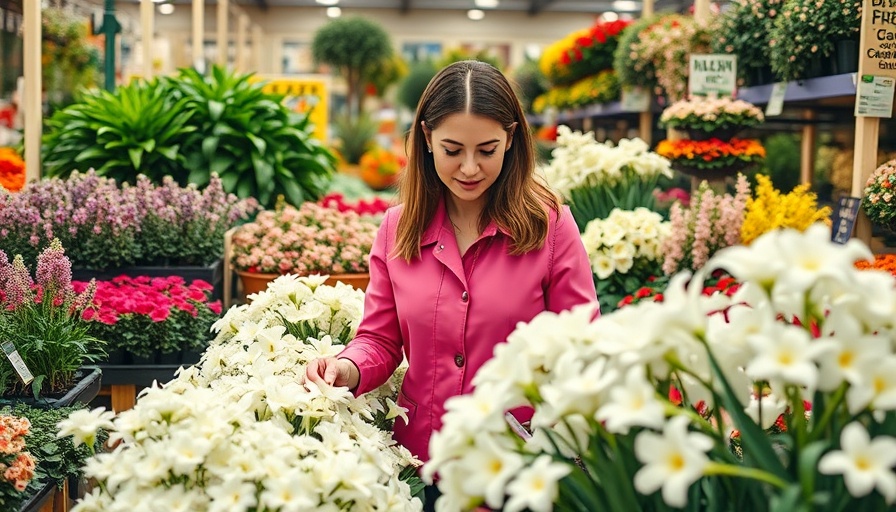 Woman shopping for spring flowers in garden center, home improvement.