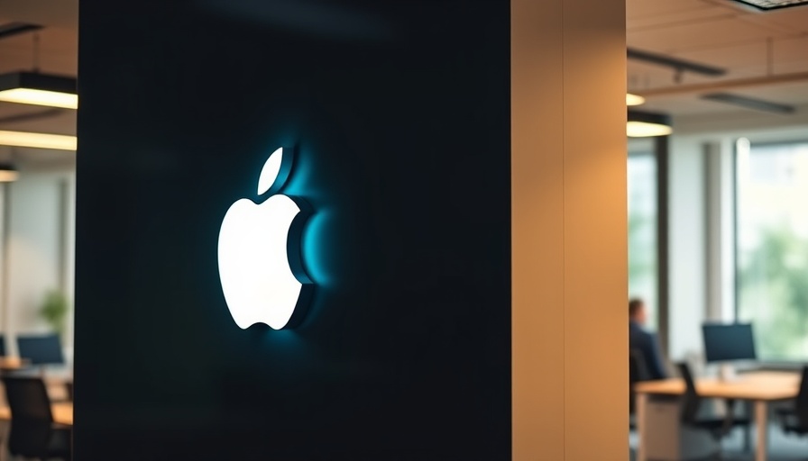 Apple logo glowing on a dark wall, related to lawsuit delays.