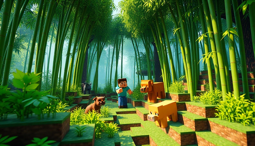 Minecraft scene with player and animals in bamboo forest, challenge AI models to a Minecraft build-off.