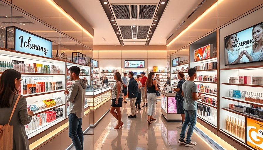 Natura Cosmetics store display with customers browsing products.