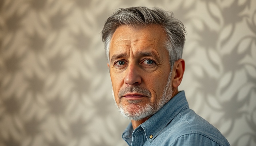 Thoughtful mature man against patterned wall, related to SF Symphony's New Season.