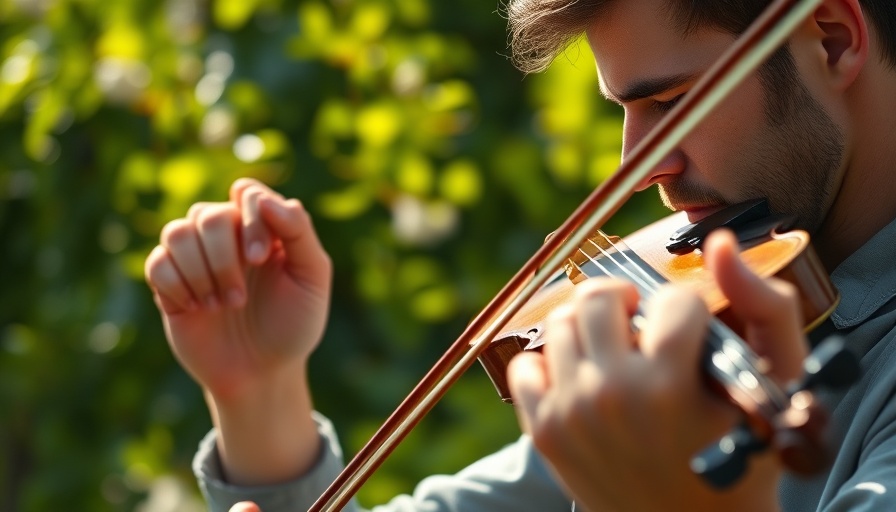 Focused violinist performing passionately at live concert outdoors
