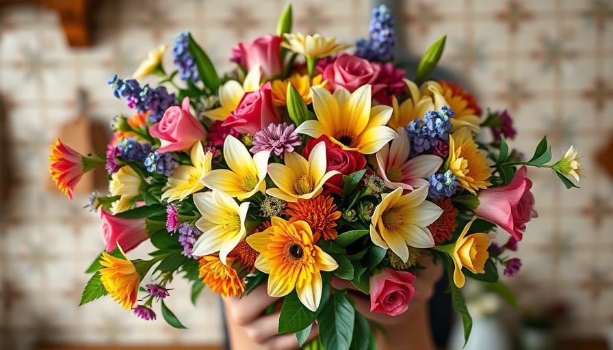 Spring flowers arrangement in a rustic kitchen setting.
