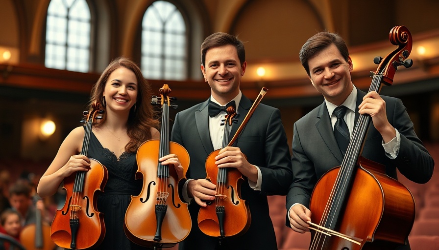 SJ Chamber Orchestra World Premiere musicians with violin, viola, and cello.