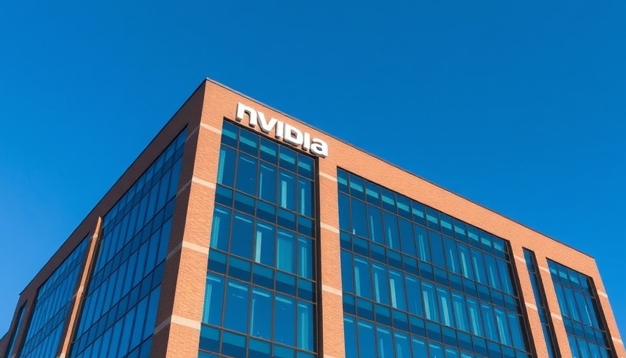 Nvidia corporate building facade with logo against clear blue sky.