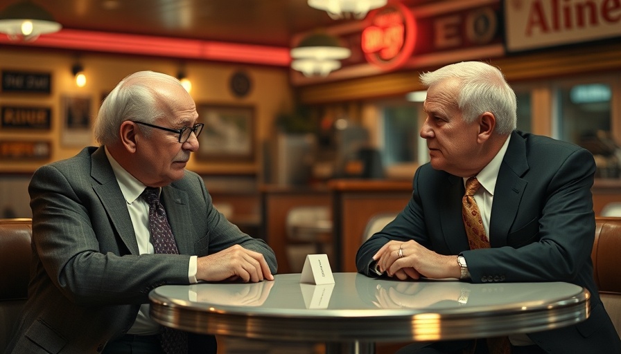 Classic diner scene with two suited men discussing, The Alto Knights movie review ambiance.