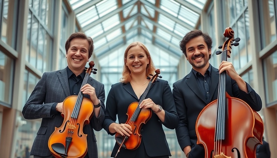 San Jose Chamber Orchestra musicians posing with instruments at concert.