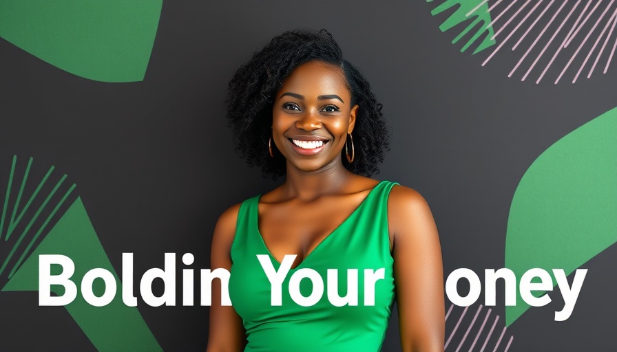 Confident woman in green dress for money mindfulness mastery.