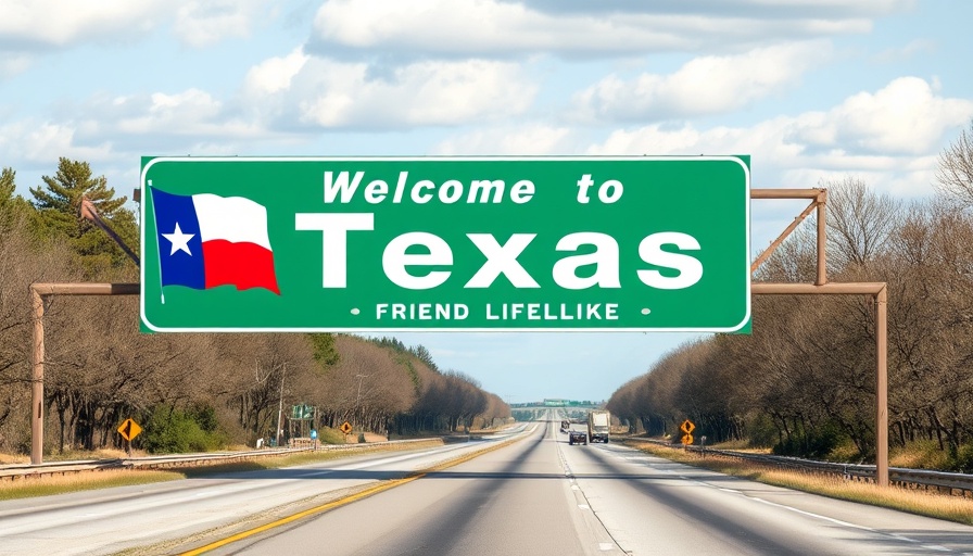 Welcome to Texas sign with state flag and motto