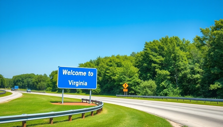 Welcome to Virginia sign on highway, clear sky.