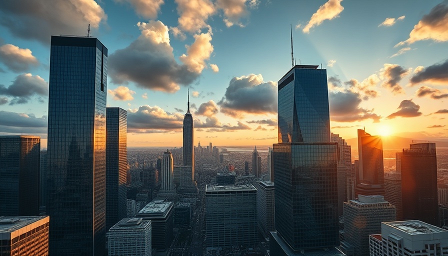 Sunset view of skyscrapers in Houston, TX with clouds and city lights.