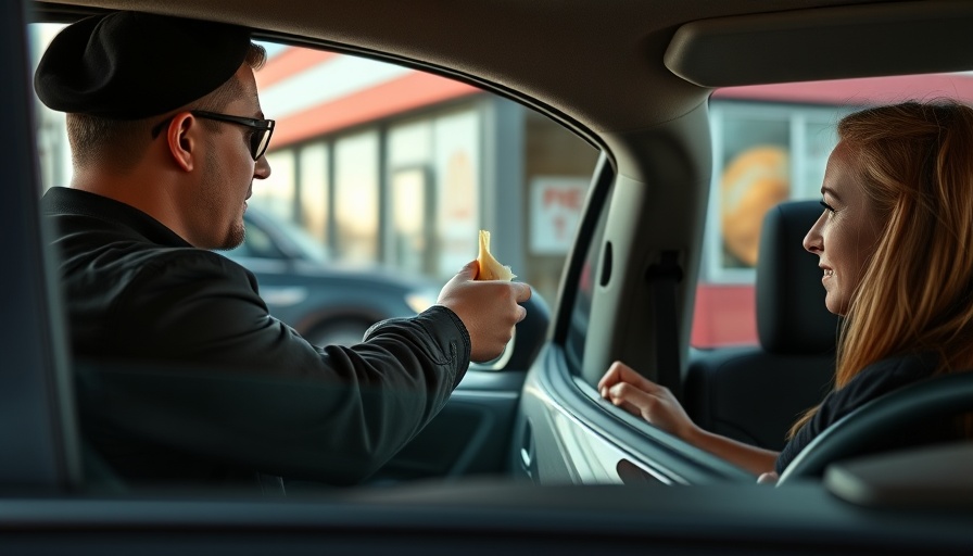 Drive-thru cashier handing food to car, illustrating AI Drive-Thru Technology.