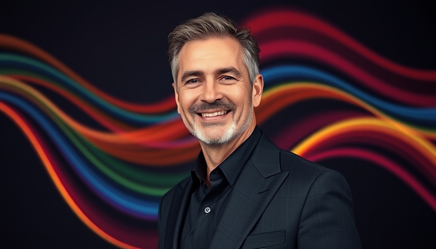 Experienced professional symbolizes AI in travel with vibrant waves.
