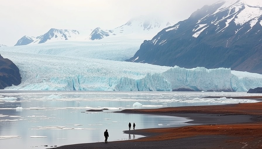 Scenic view of a glacier with distant figures in "Asia’s hidden ice risks".