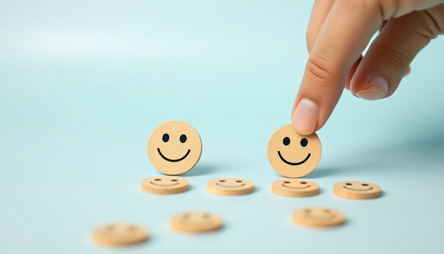 Minimalistic hand placing smiley face discs, business startup funding concept.