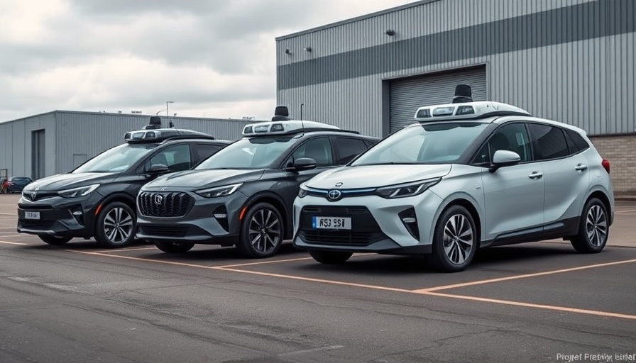 Autonomous vehicles parked at an industrial site, scaling autonomous driving tech.
