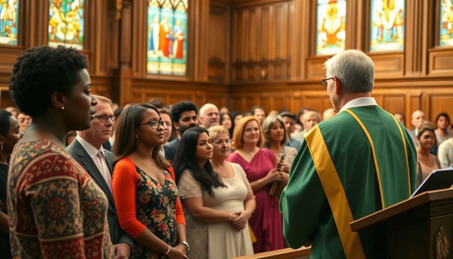 Marin County religious event with speaker and audience in church setting.