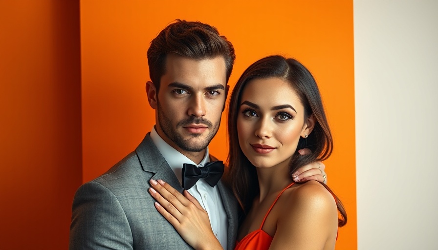 Elegant couple posing elegantly at an event, formal attire.