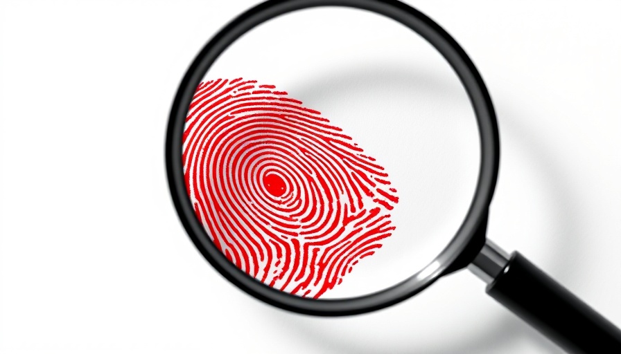 Magnifying glass over red fingerprint, representing action steps for scams.