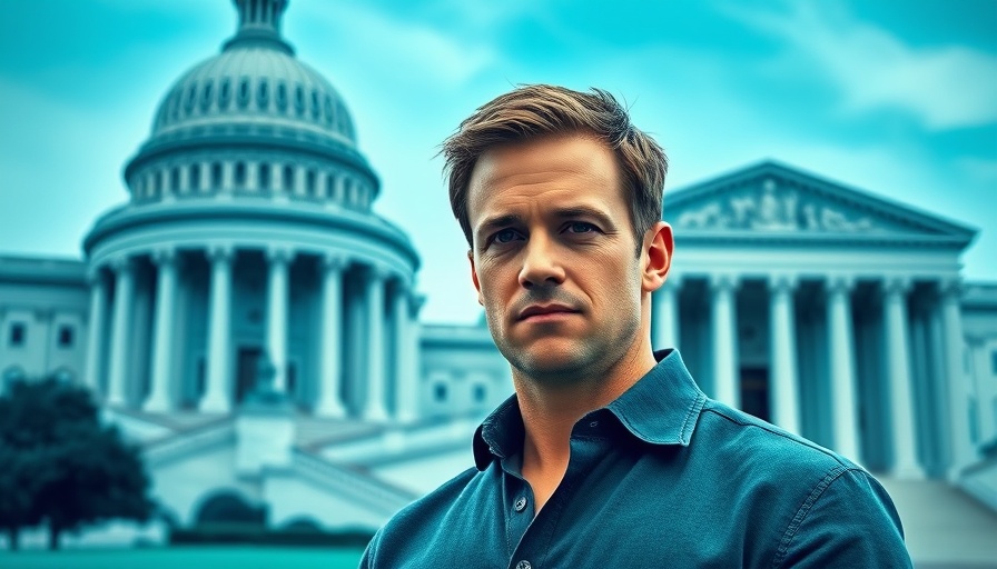Confident male figure before Capitol and Supreme Court, photorealistic.