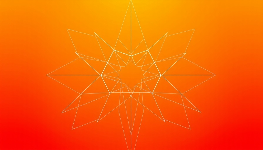 Orange gradient abstract design resembling a network structure.
