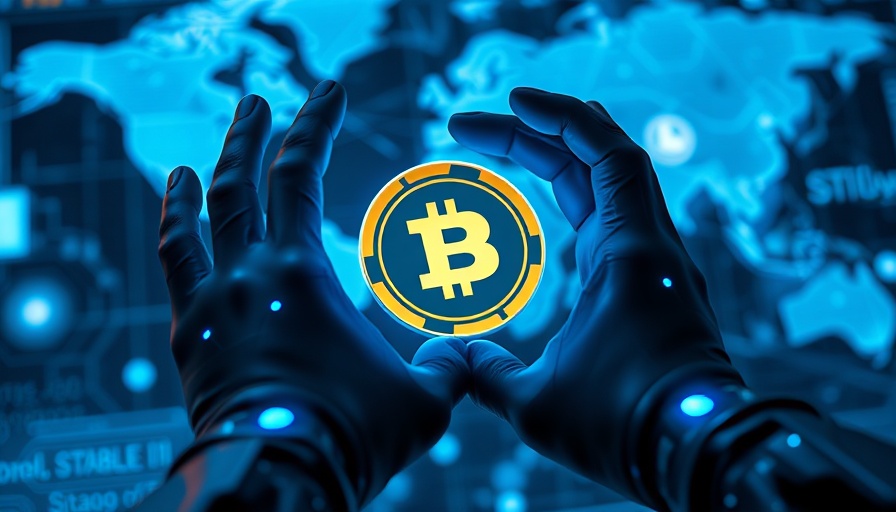 Futuristic hands displaying stablecoins technology interface.