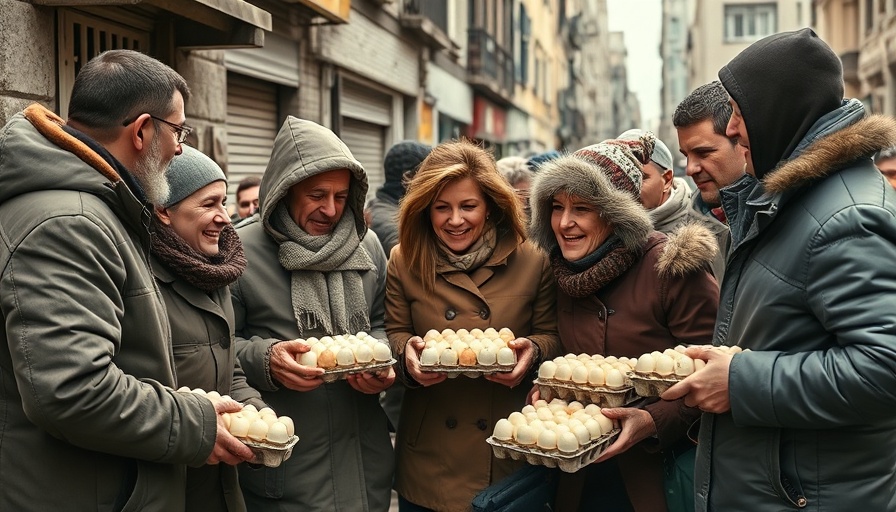 Free egg giveaway New York event, people distributing eggs outdoors.
