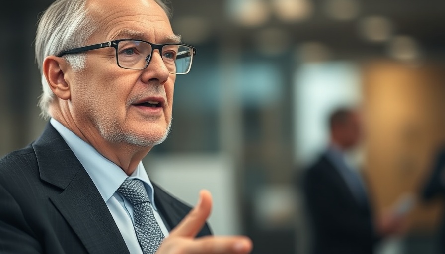 Distinguished business executive speaking, photorealistic setting