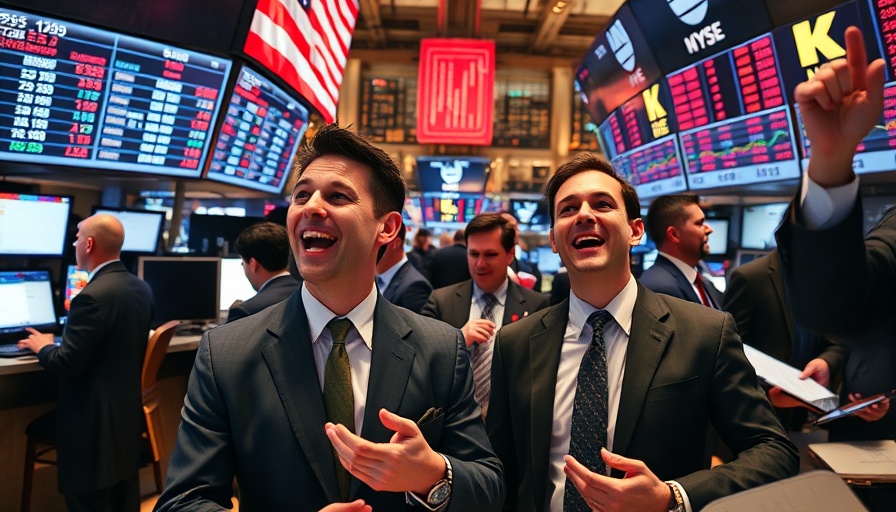 Enthusiastic traders on stock exchange floor, Yen vs US Dollar.