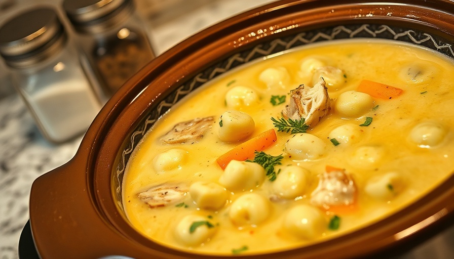 Crockpot chicken gnocchi soup with carrots and spinach.