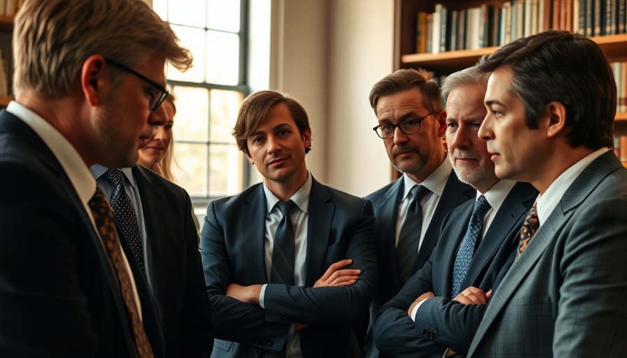 Formal group discussion in indoor setting, serious expressions.